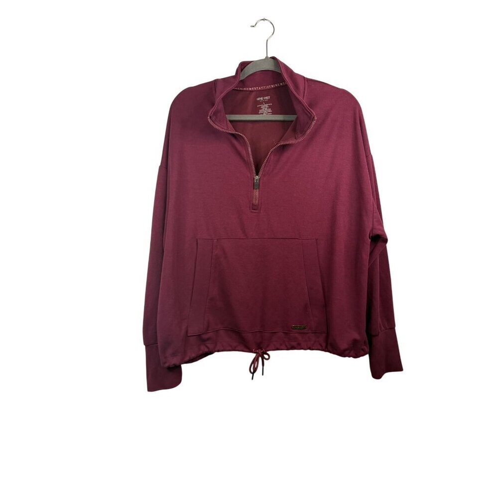 Nine West Active Burgundy Quarter Zip Pullover With Drawstring Hem L